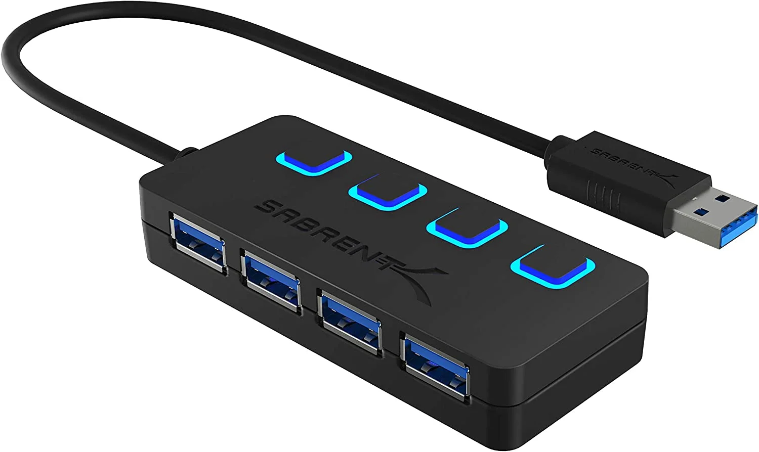 ADAPTADOR SABRENT DE 4 PUERTOS DE USB 3.0 HUB CON INTERRUPTORES INDIVIDUALES DE ENERGIA LED HB-UM43